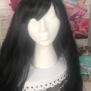 Black Very Long Wavy Wig with Bangs - New, Never Worn